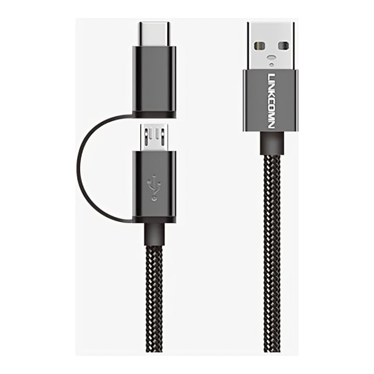 KI 820C / LINCOMN USB Type A to Micro USB / USB Type C 2 in 1 Cable, Nylon Braided, 1m 1 METER