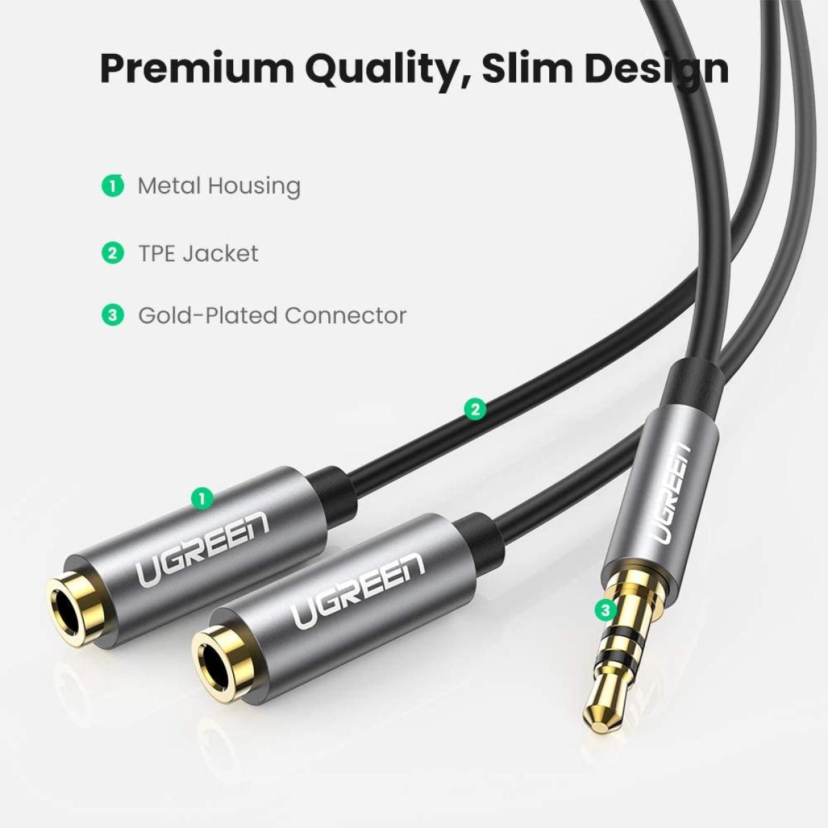 AV141 / UGREEN 3.5mm male to 2 Female Audio Cable Aluminum Case (Black)-6957303836192 BLACK