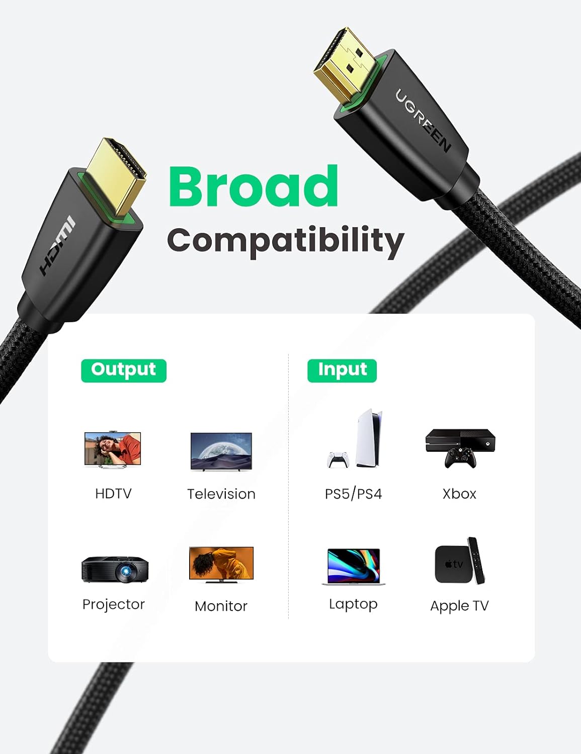 HD118-1m / UGREEN High-End HDMI Cable with Nylon Braid 1m 4K@60Hz HDMI V2.0 (Black)-6957303844081 1 METER