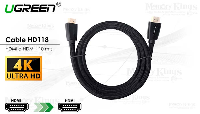 HD118-10m / UGREEN High-End HDMI Cable with Nylon Braid 10m 4K@60Hz HDMI V2.0 (Black)-6957303844142 1 METER