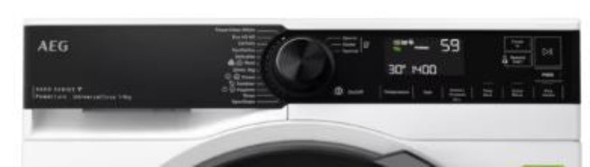 AEG washing machine with control panel and display