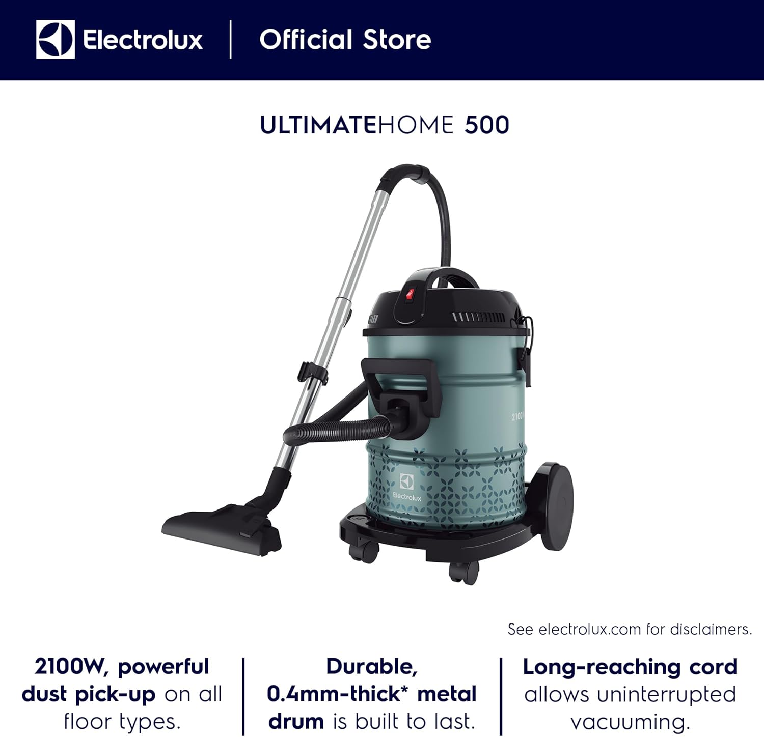 Electrolux Drum Vacuum Cleaner Dry Blower, 2100Watts, 21Lit, 2Speed, Green