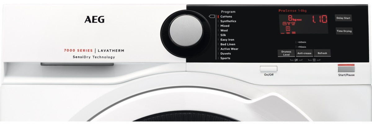 AEG Dryer Heat Pump Condenser A++, Touch LCD, Soft Drum, 8KG, 7Programs, White