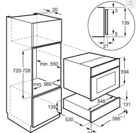 Technical drawing of a kitchen cabinet with dimensions