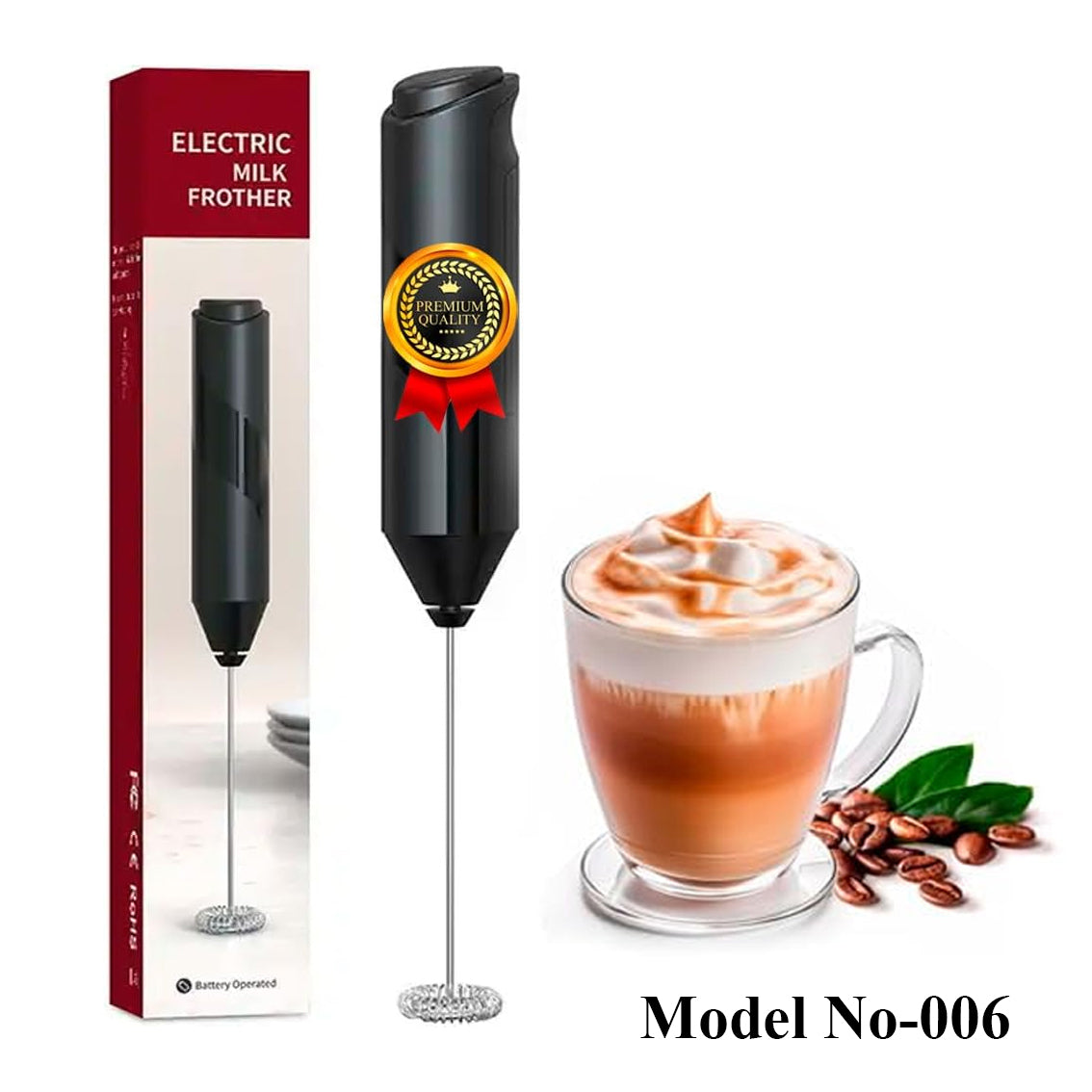 Primo Café Milk Frother, Manual, Battery, Black