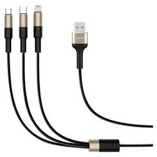 Acacia Max / ROCKROSE 3A Max 1M 3-IN-1 to USB  Cable Black + Gold 1 METER