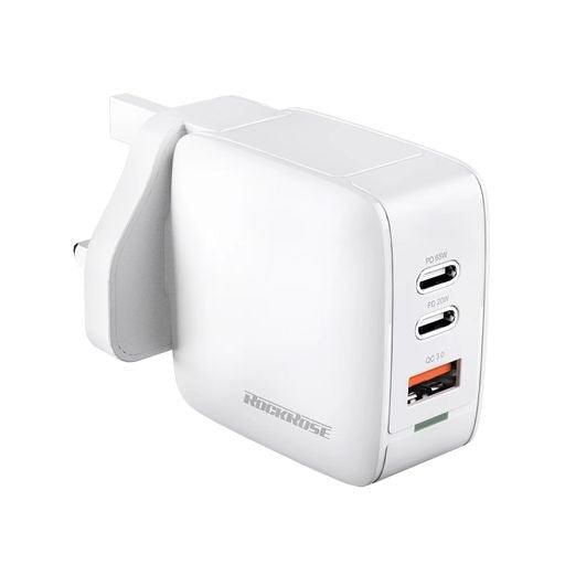 Rockrose 3-Port Travel Charger, 65Watts, White