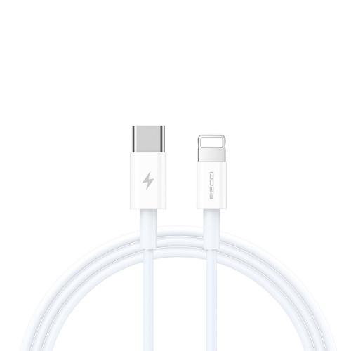 Recci Fast Charging Cable Type-C to Lightning, 20Watts, 1Mm, White