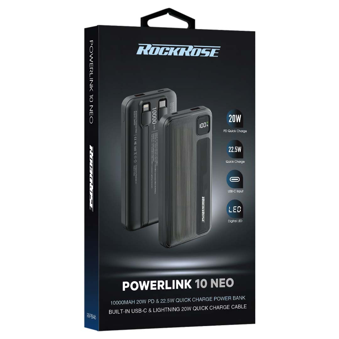 ROCKROSE PowerLink 10 Neo 10000mAh 20W PD&22.5W Quick Charge Power Bank black ROCKROSE PowerLink 10 Neo 10000mAh 20W PD&22.5W Quick Charge Power Bank black
