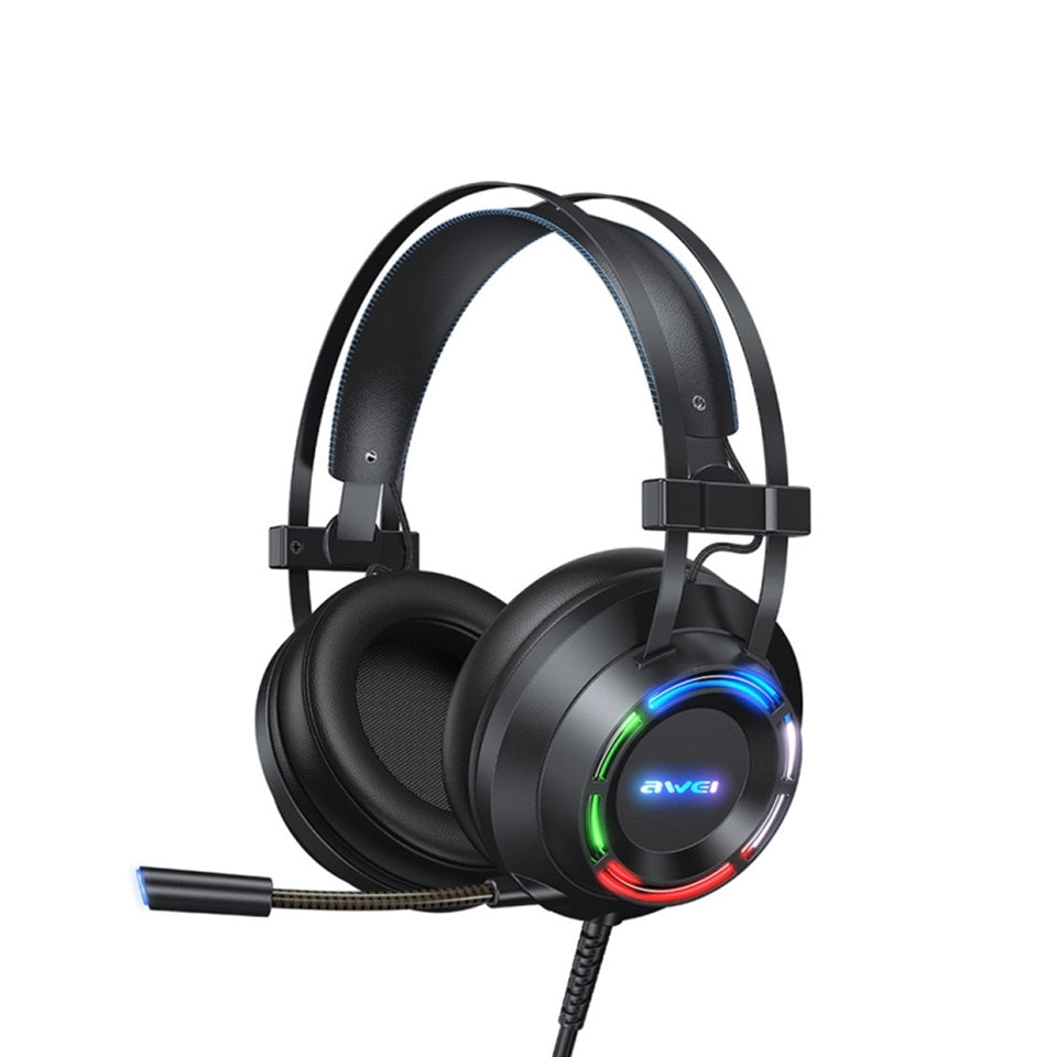 Awei E-Sports Gaming Wired Headphone 7.1 Surround Sound With Microphone Pc Headset Rgb Ligh