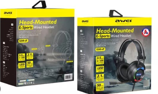 GM-2  / Awei  E-sports Gaming Wired Headphone 7.1 Surround Sound With Microphone PC Headset RGB Ligh BLACK