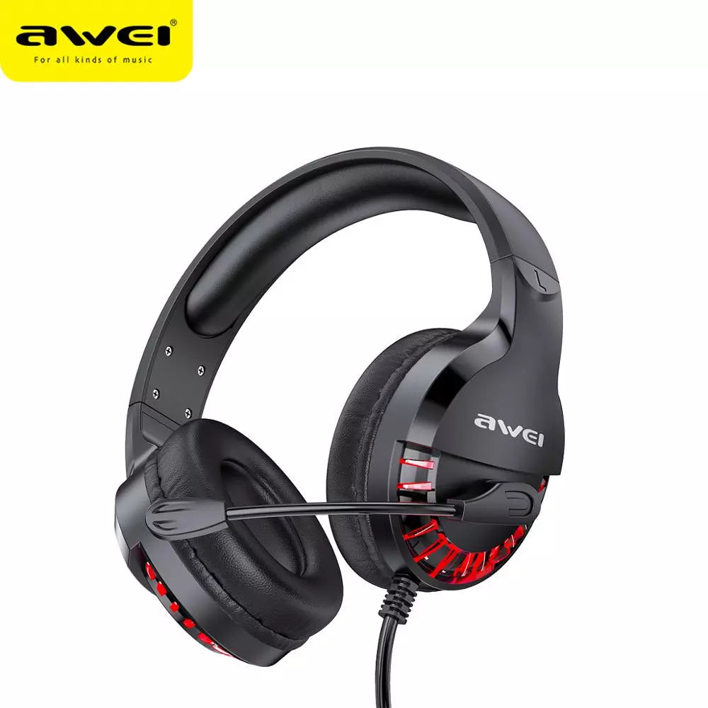 ES-770I / Awei Wired Gaming Headphones 3.5mm Plug Gamer Laptop Headset Surround Sound with Mic for P BLACK