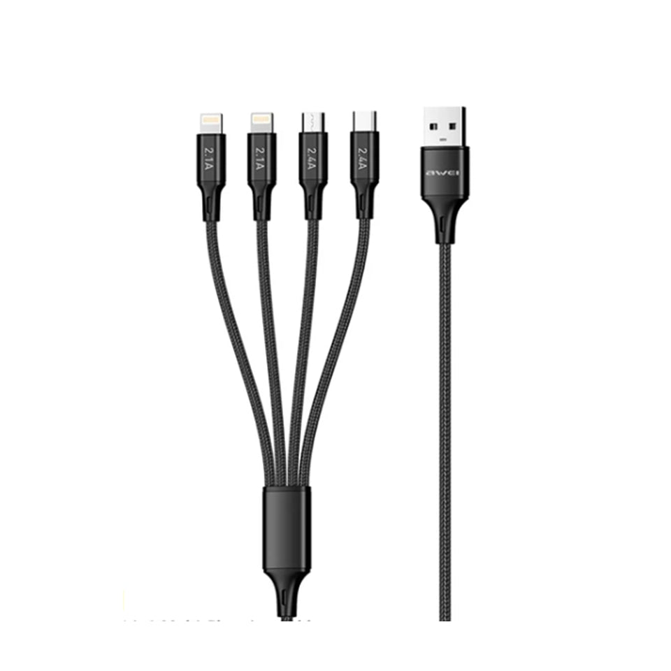 Awei Multi Usb 4 In 1 Data Cable 2.4A Fast Charging Wire For Iphone 11 13 Huawei Micro/Typ