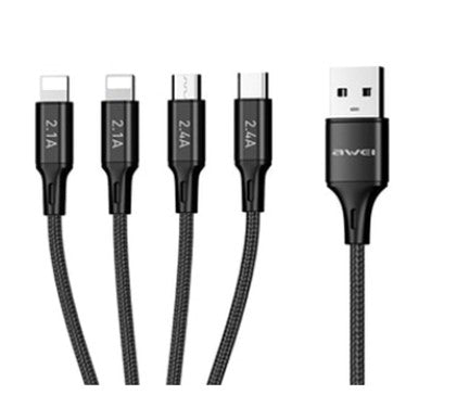 CL-129 / Awei  Multi USB 4 in 1 Data Cable 2.4A Fast Charging Wire For iPhone 11 13 Huawei Micro/Typ 4 IN 1