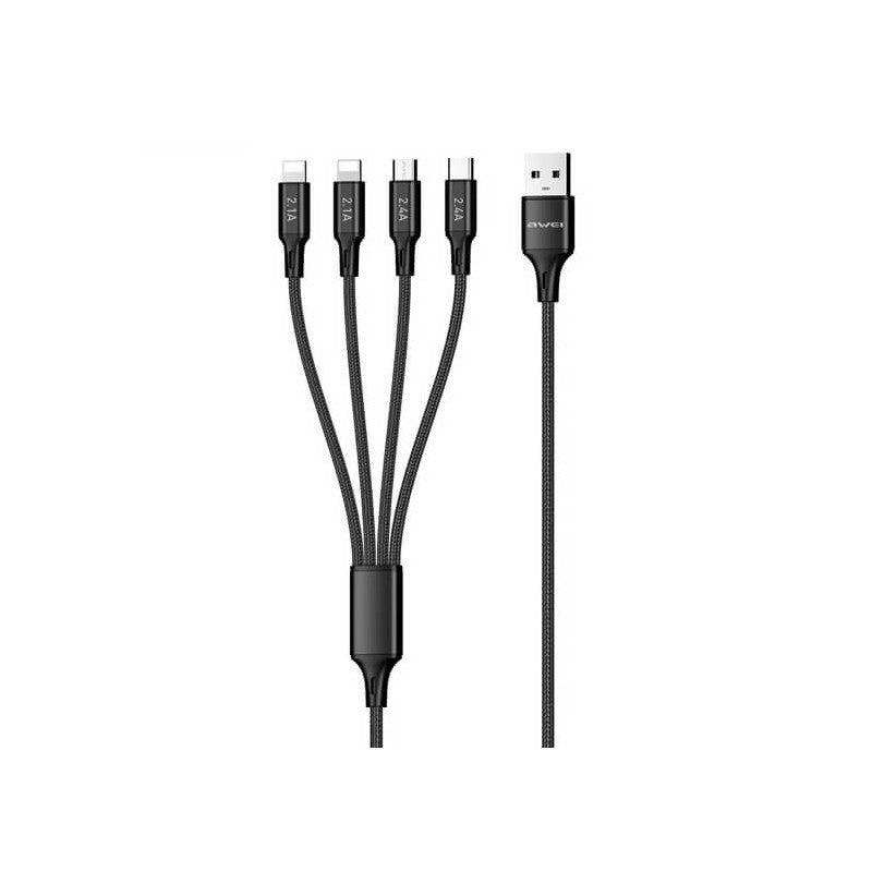 CL-129 / Awei  Multi USB 4 in 1 Data Cable 2.4A Fast Charging Wire For iPhone 11 13 Huawei Micro/Typ 4 IN 1