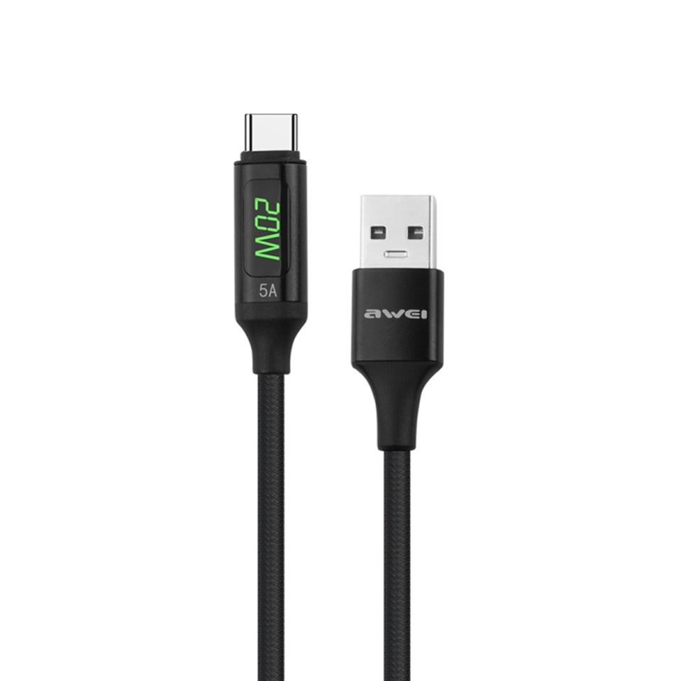 Awei 1M Usb To Usb-C / Type-C Digital Display Data Fast Charging Cable Black