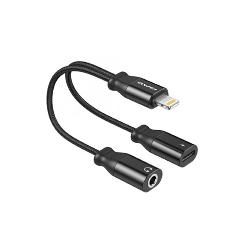 Awei Lightning Adapter To Lightning & 3.5Mm 2A Black