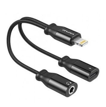 CL-73  / AWEI Lightning Adapter To Lightning & 3.5mm 2A Black BLACK