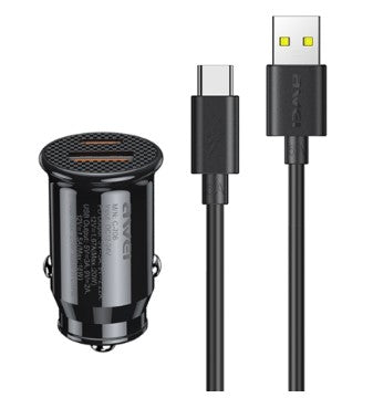 C-706 / Awei  20W Car Charger +USB Type C Data Cable Ultra Fast Charging Quick Charger 3.0 & PD 20W 20 WATT