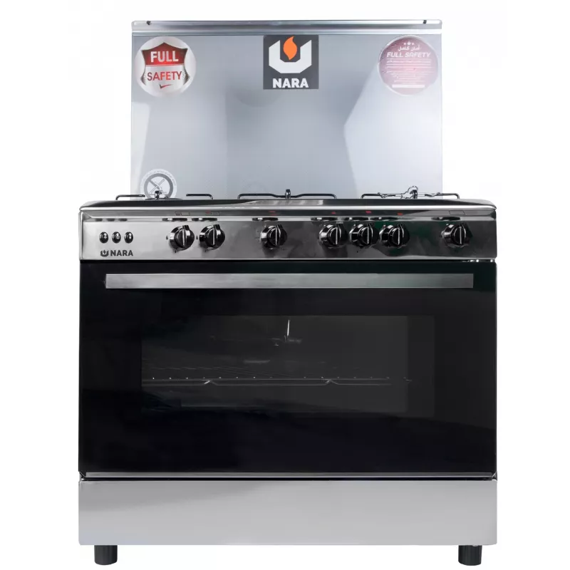 Nara Gas Cooker 5 Burners, Full Safety, Silver