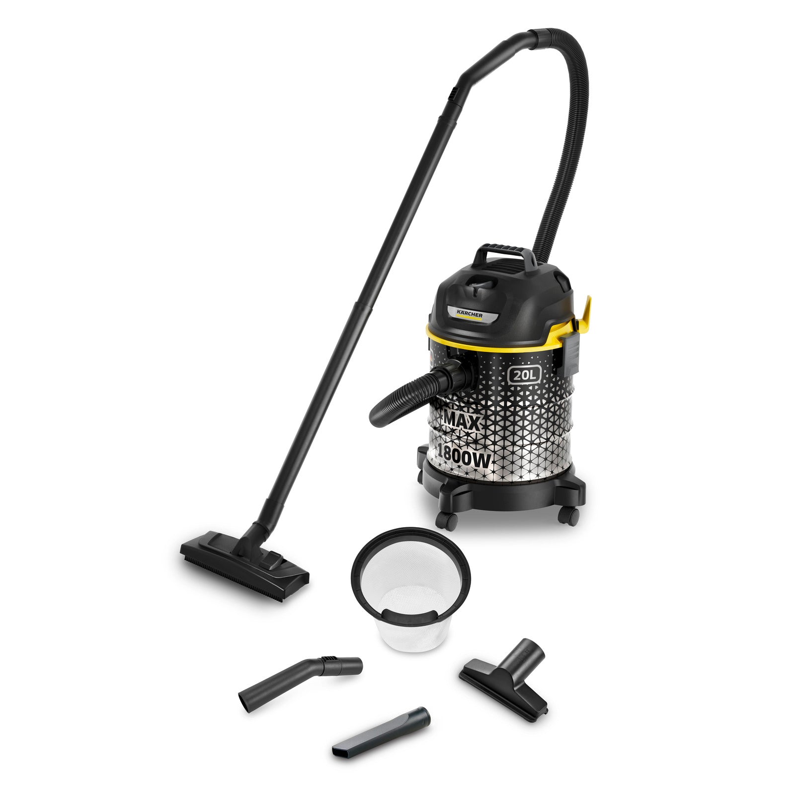 Karcher Drum Vacuum, 1800Watts, Adjustable Suction Power, Yellow