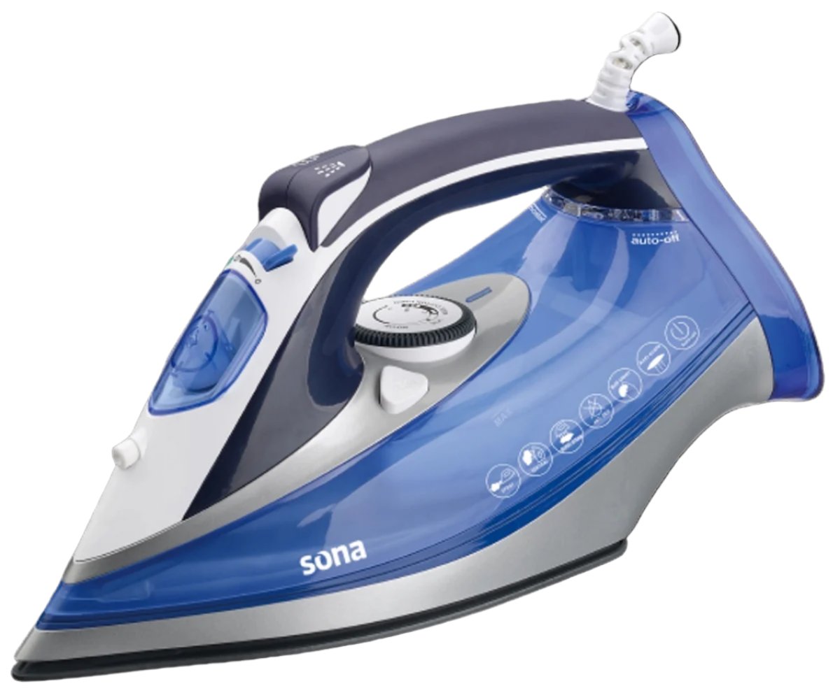 SI-501/SONA Iron Ceramic Plate 3000 W Blue | Speeds: 5 | Color: White | Watt: 3000W | Warranty: 1 STEAM IRON / 3000 WATTS