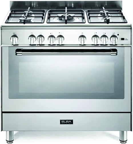 Elba Gas Cooker Oven 90*60Cm 5 Burners, Full Safety, Silver Elba Gas Cooker Oven 90*60Cm 5 Burners, Full Safety, Silver