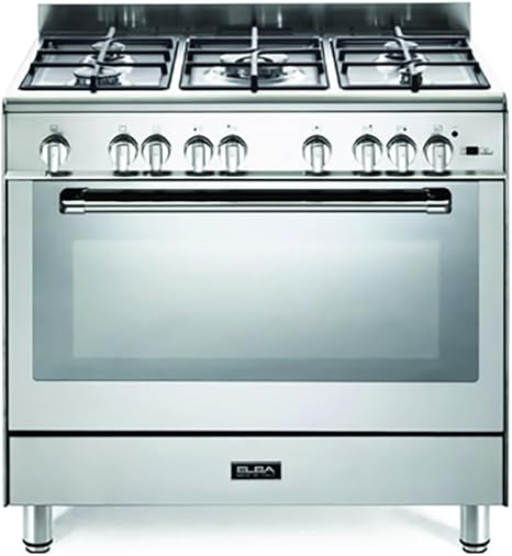 Elba Gas Cooker Oven 90*60Cm 5 Burners, Full Safety, Silver