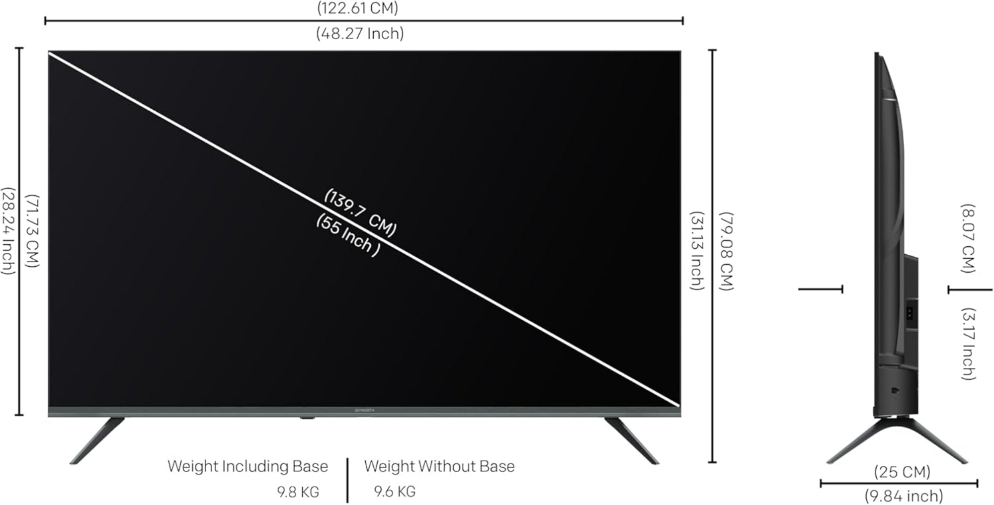 Skyworth LED TV 55Inch 4K, Smart Google TV, 3HDMI & 2USB