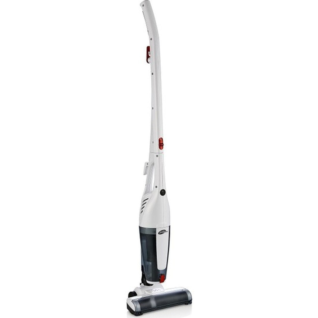 White and black vacuum cleaner on a white background