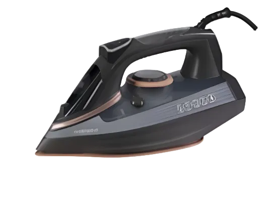 Black iron with a brown soleplate on a white background