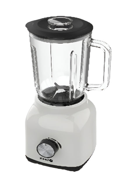 White blender with black lid on a white background