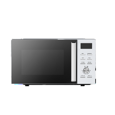 Black and silver microwave oven on a white background