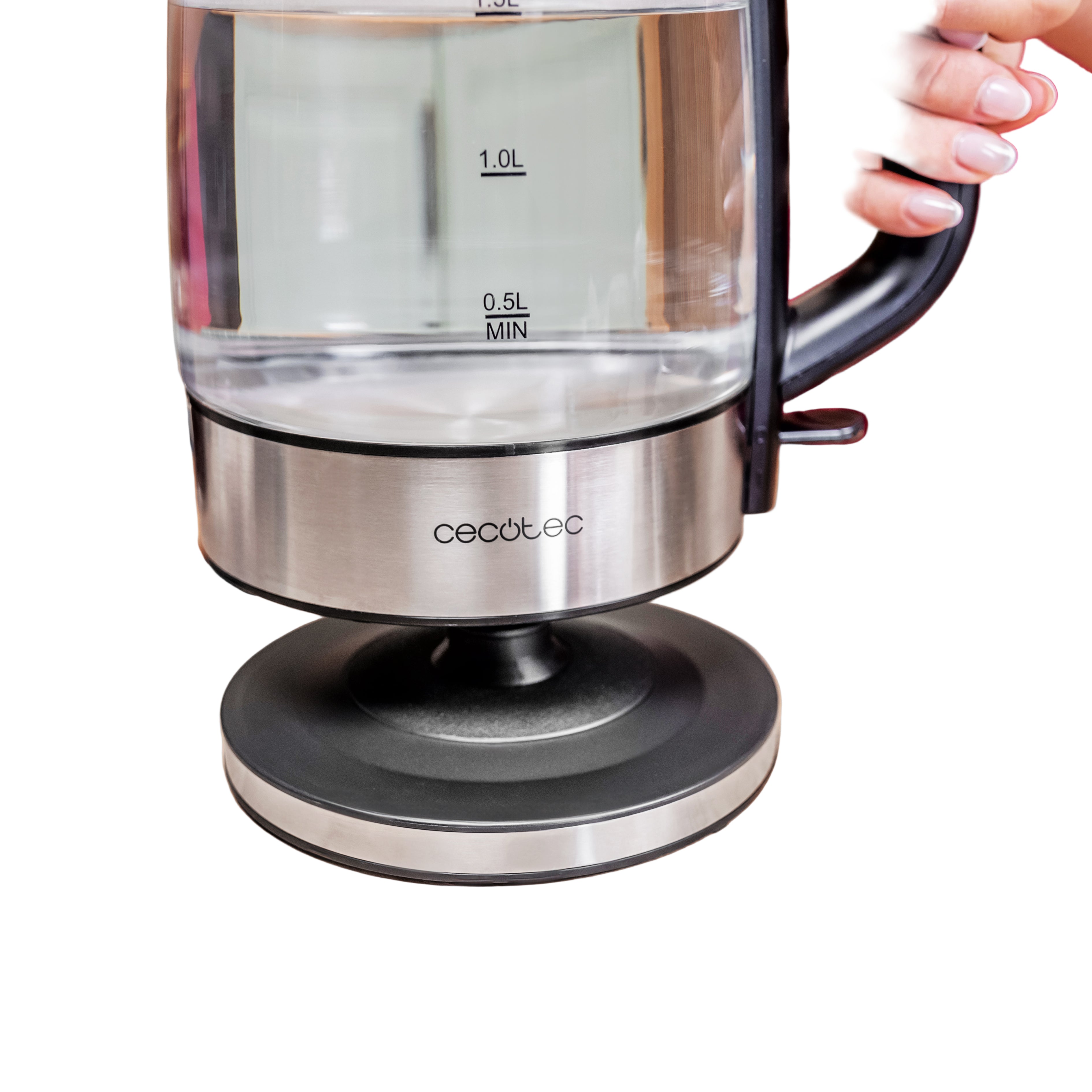 Cecotec Thermo Sense Electric Kettle, Glass Body, 1.7Lit, 2200Watts, Clear