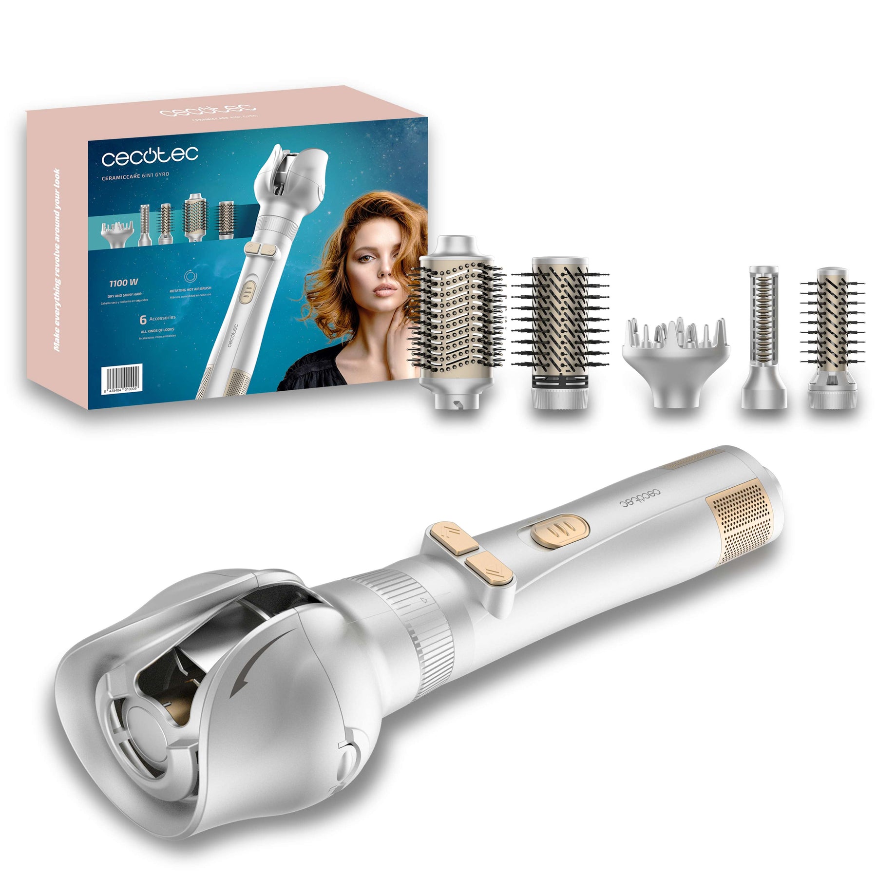 Cecotec Ceramic Care 6in1 Gyro, Hot air brush with rotating function, 1200Watts, Stainless Steel Cecotec Ceramic Care 6in1 Gyro, Hot air brush with rotating function, 1200Watts, Stainless Steel