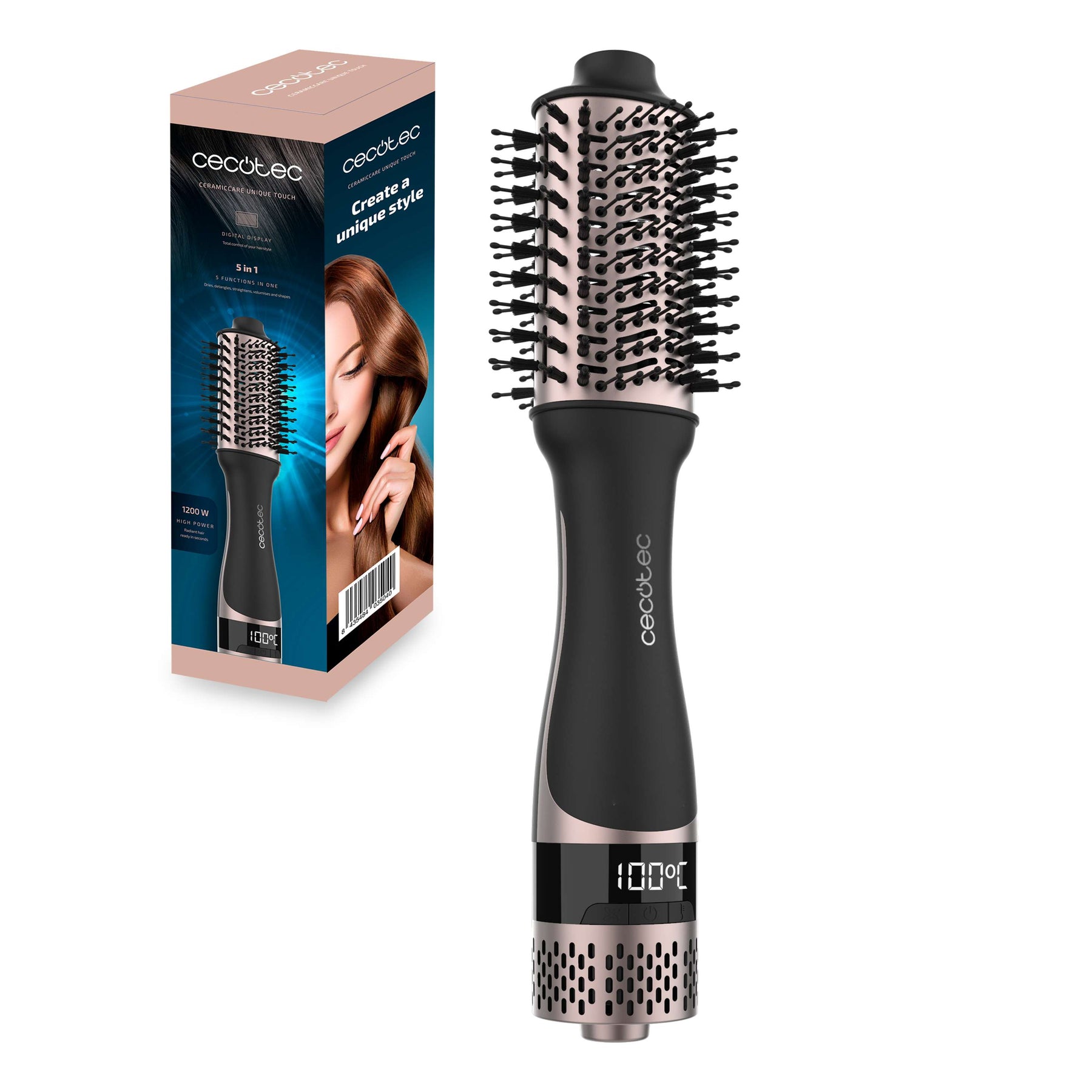Cecotec Ceramic Care Unique Touch, Hot Air brush with Display, 1200Watts, Black Cecotec Ceramic Care Unique Touch, Hot Air brush with Display, 1200Watts, Black