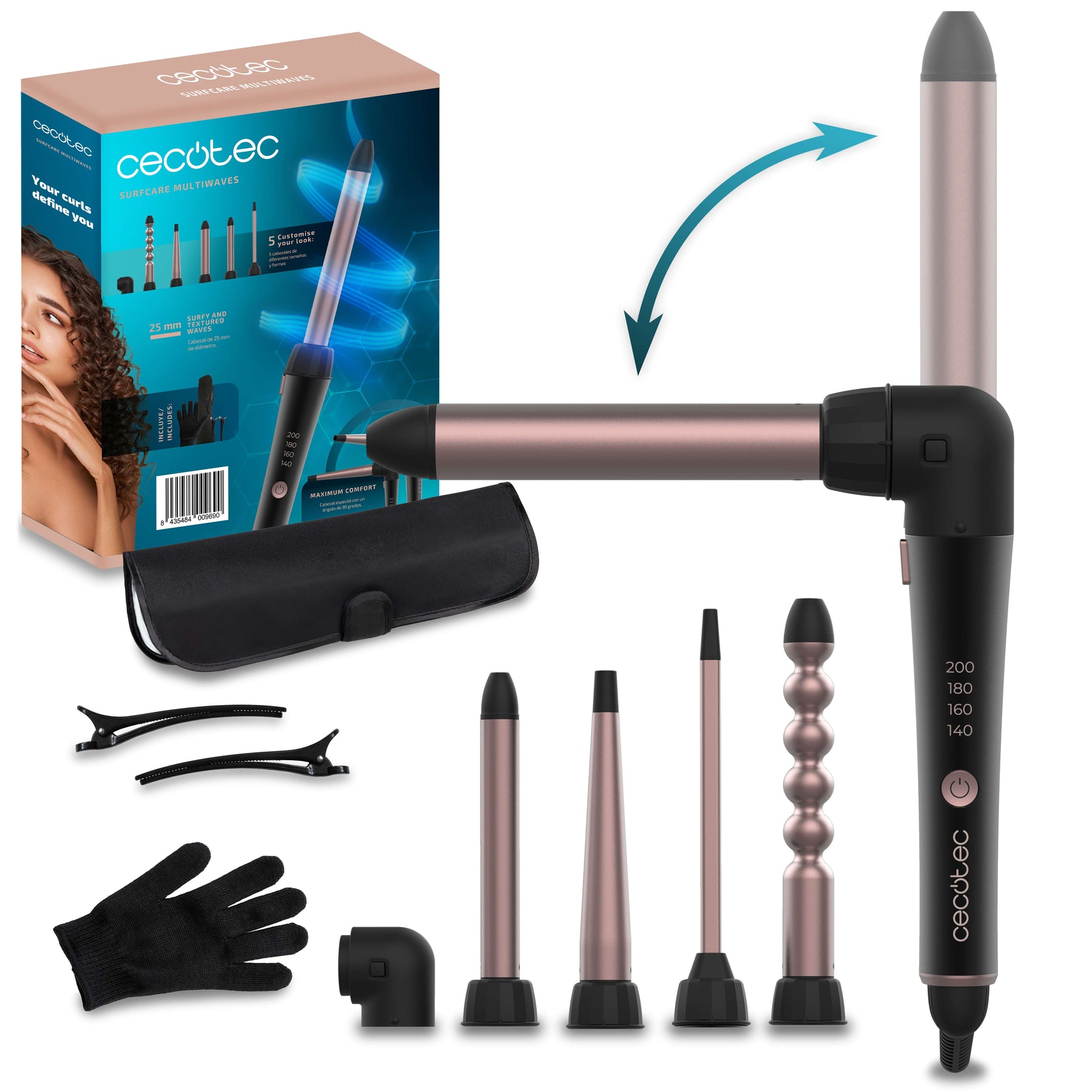 Cecotec Surf Care Multi Waves, Ceramic straightener, 8 in 1, 80Watts, Black Cecotec Surf Care Multi Waves, Ceramic straightener, 8 in 1, 80Watts, Black