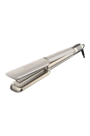 Silver hair straightener on a white background