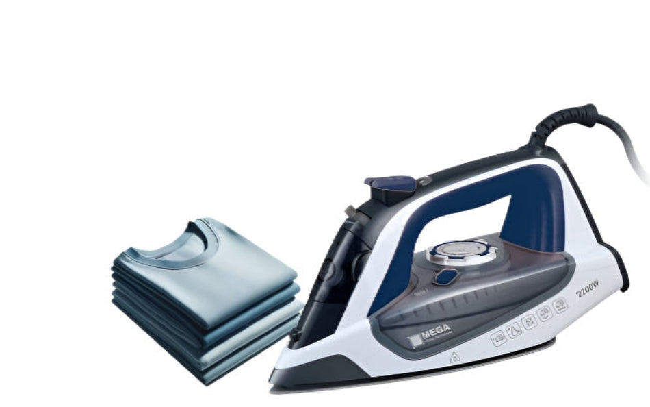 Mega Steam Iron, 2200Watts, Grey with Blue Mega Steam Iron, 2200Watts, Grey with Blue