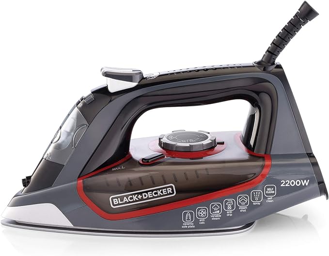 Black & Decker Steam Iron, Ceramic Soleplate, 2200Watts, Grey Black & Decker Steam Iron, Ceramic Soleplate, 2200Watts, Grey