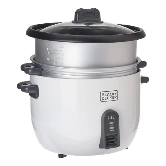 RC2850-B5/Black + Decker_2.5 Ltr. Non Stick Rice Cooker with Glass Lid,White 700 WATTS / 1.8 L / SILVER