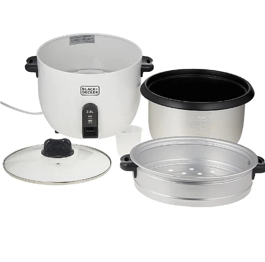 RC2850-B5/Black + Decker_2.5 Ltr. Non Stick Rice Cooker with Glass Lid,White 700 WATTS / 1.8 L / SILVER