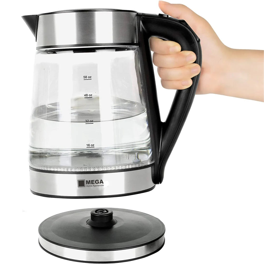 HHB1702/MEGA KETTLE HHB1702 1.7L GLASS,Watt 2200 BLACK / 1.7 L