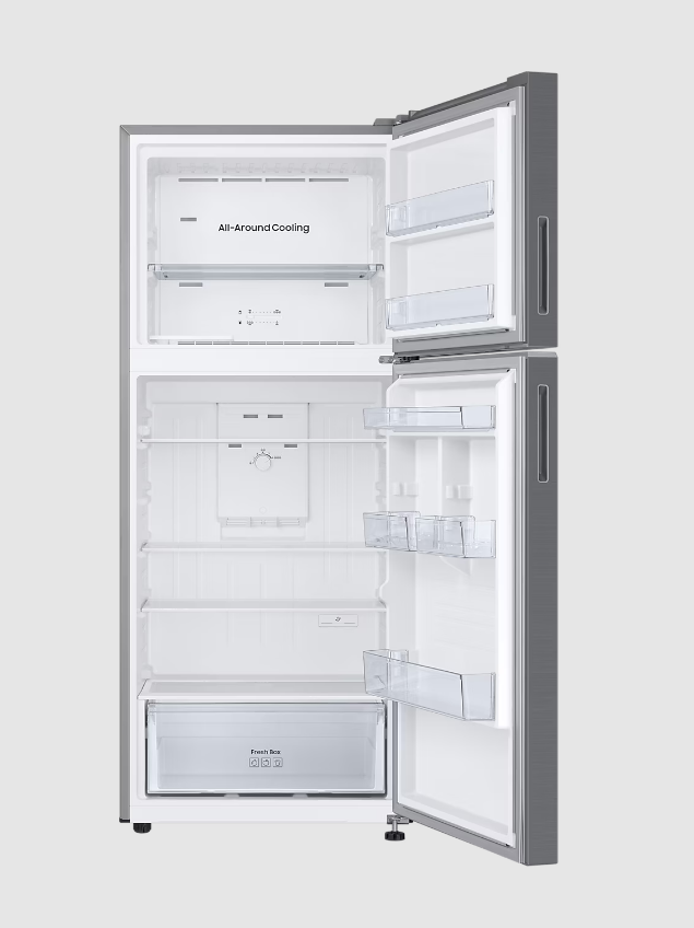 Samsung Top Mount Freezer Refrigerator, 391L Net Capacity, Silver, Space Max