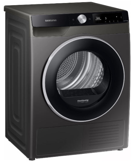 Samsung dryer with open door on a white background