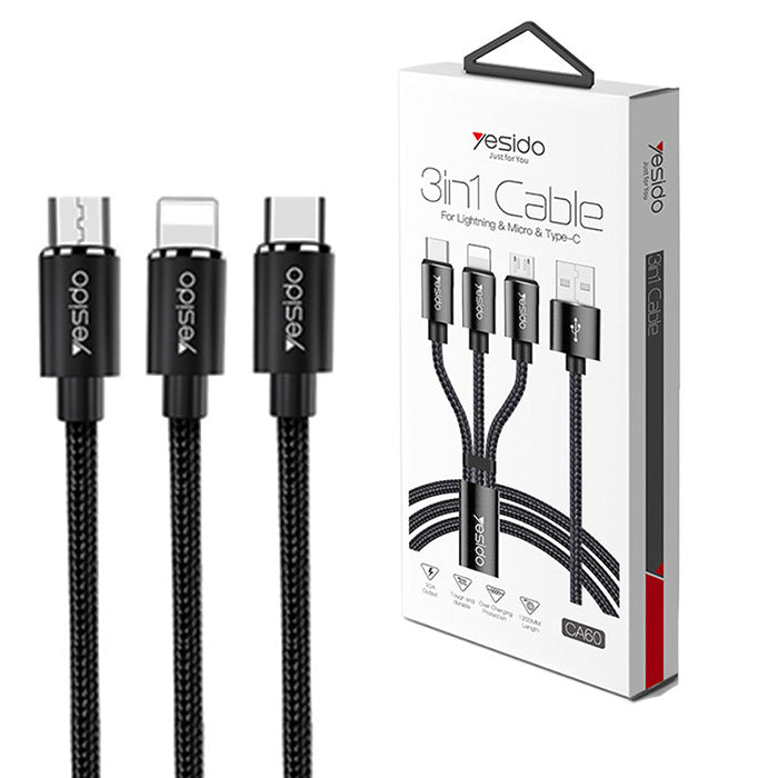 CA60 /Yesido 3 in 1 USB cable Cable / Black / N/A