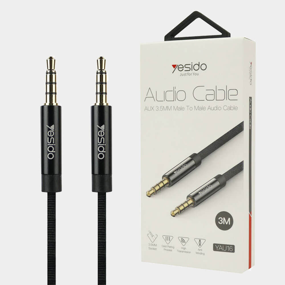 YAU-16 /Yesido Audio Cable Aux 3.5MM Standard Length: 3M Cable / Black / N/A