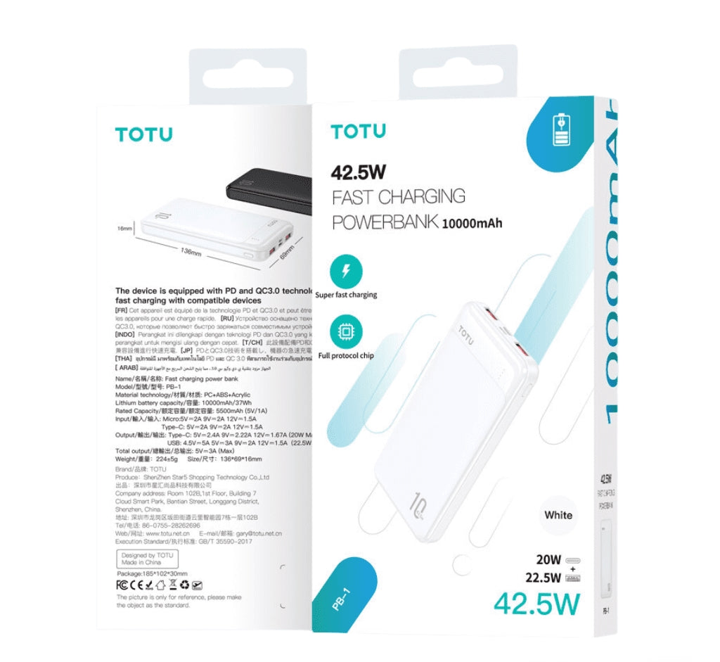 BP-1/TOTU 10000 mAh - 42.5w Fast charging power bank Fast Charging / Black / N/A