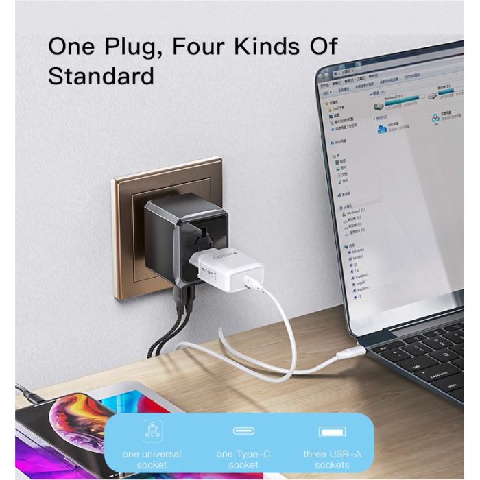 Yesido Universal Adapter With 3 Usb And Type-C Yesido Universal Adapter With 3 Usb And Type-C