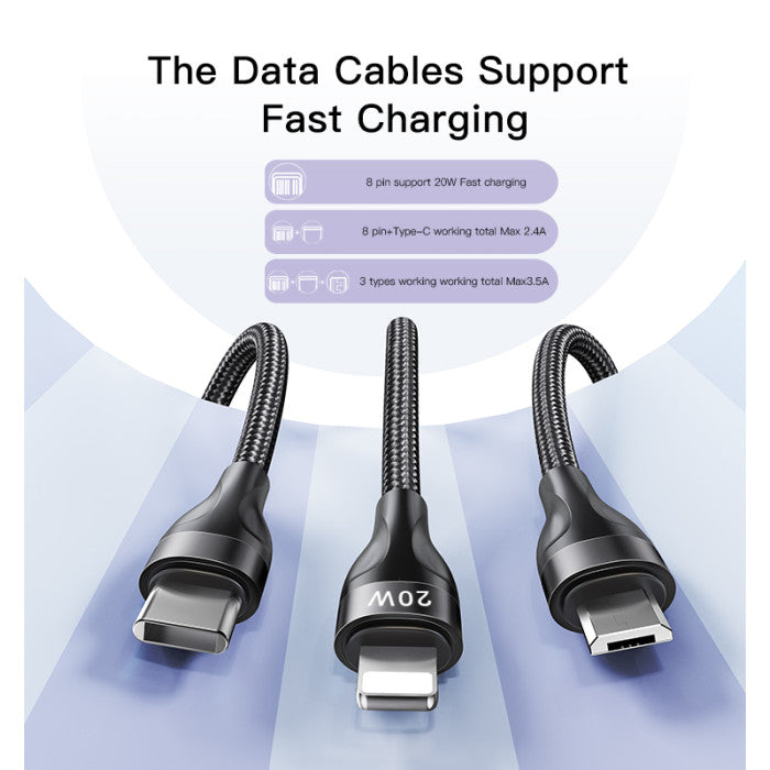 CA89/Yesido 3 in 1 USB-C / Type-C to 8 Pin ... Fast Charging Fast Charging / Black / N/A